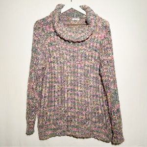 Westport‎ Womens Chunky Knit Cowl and Turtleneck Sweater Rainbow Size Medium